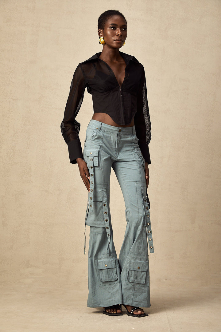 Kemer Örgülü İspanyol Paça Kargo Pantolon