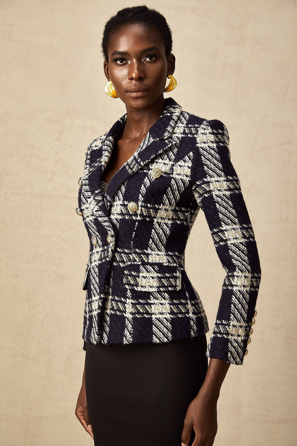 Ekose Desenli Tüvit Blazer Ceket