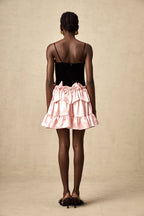 Kontrast İlmekli Pileli Mini Elbise