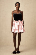 Kontrast İlmekli Pileli Mini Elbise