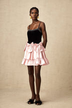 Kontrast İlmekli Pileli Mini Elbise