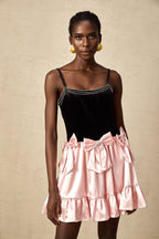 Kontrast İlmekli Pileli Mini Elbise