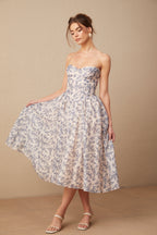 Fanny Çiçek Desenli Omzu Açık Midi Elbise