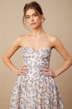 Fanny Çiçek Desenli Omzu Açık Midi Elbise