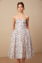 Fanny Çiçek Desenli Omzu Açık Midi Elbise