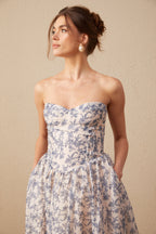 Fanny Çiçek Desenli Omzu Açık Midi Elbise