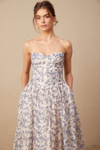 Fanny Çiçek Desenli Omzu Açık Midi Elbise