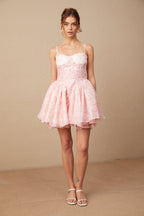 Thérèse Pembe Çiçek Desenli Kabartmalı Mini Elbise