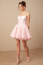 Thérèse Pembe Çiçek Desenli Kabartmalı Mini Elbise