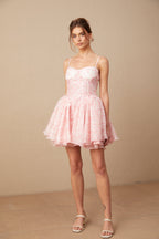 Thérèse Pembe Çiçek Desenli Kabartmalı Mini Elbise