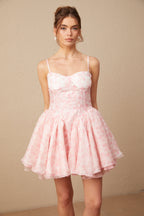 Thérèse Pembe Çiçek Desenli Kabartmalı Mini Elbise