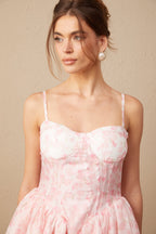 Thérèse Pembe Çiçek Desenli Kabartmalı Mini Elbise