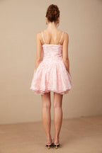 Thérèse Pembe Çiçek Desenli Kabartmalı Mini Elbise