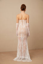 Mila çiçek işlemeli tül korsajlı maxi elbise