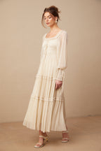 Camille Pileli ve Büzgülü Metalik Midi Elbise