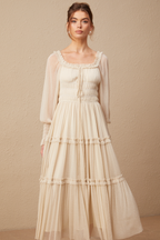 Camille Pileli ve Büzgülü Metalik Midi Elbise