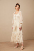 Camille Pileli ve Büzgülü Metalik Midi Elbise