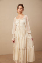 Camille Pileli ve Büzgülü Metalik Midi Elbise