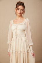 Camille Pileli ve Büzgülü Metalik Midi Elbise