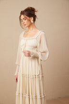 Camille Pileli ve Büzgülü Metalik Midi Elbise