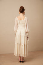 Camille Pileli ve Büzgülü Metalik Midi Elbise