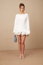 Elodie Beyaz Balon Etekli Mini Elbise