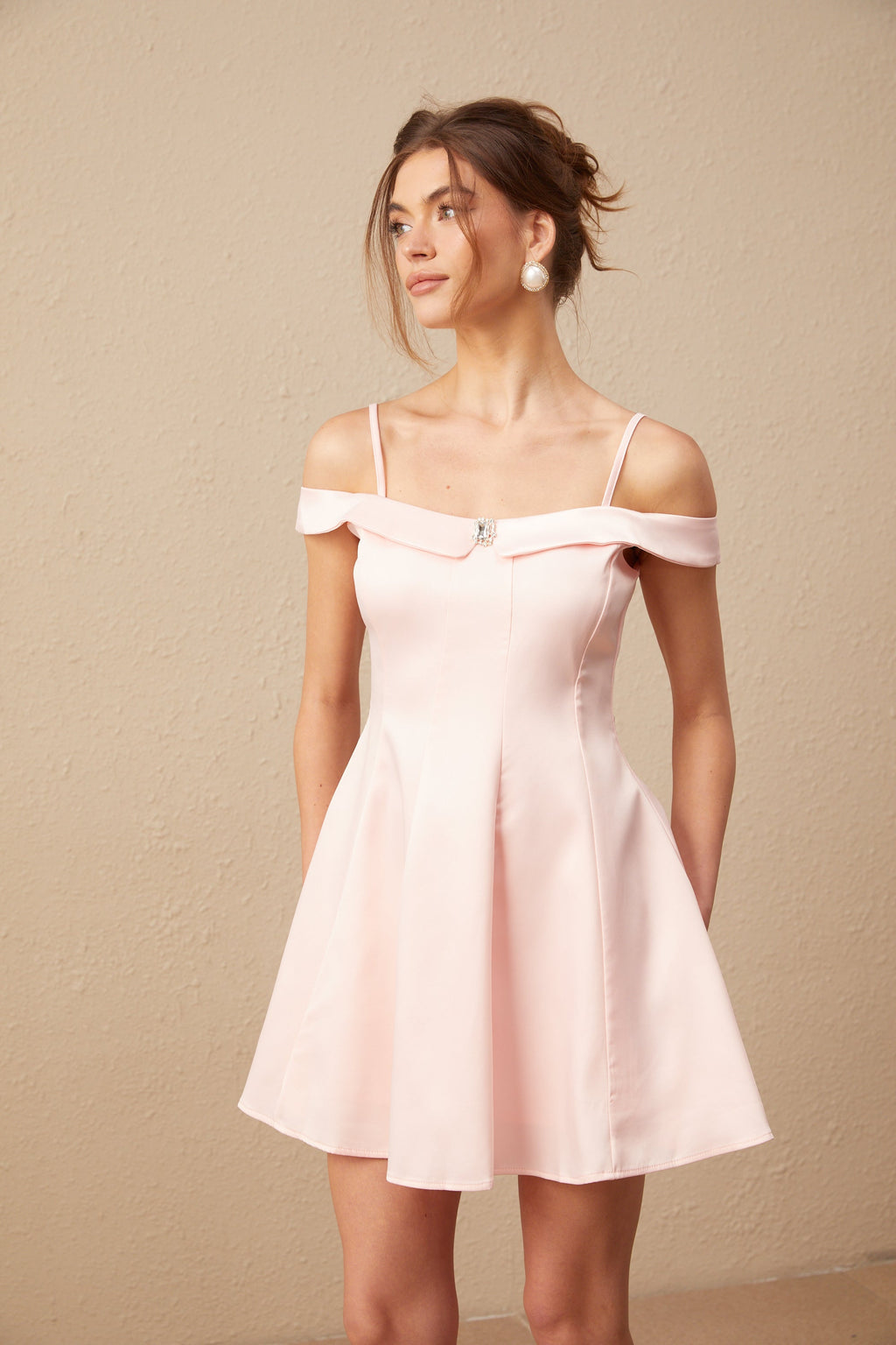 Dounia Kristal İşlemeli Kloş Mini Elbise