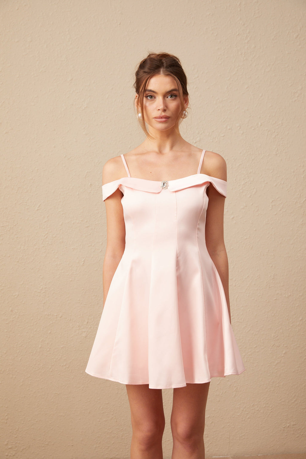 Dounia Kristal İşlemeli Kloş Mini Elbise