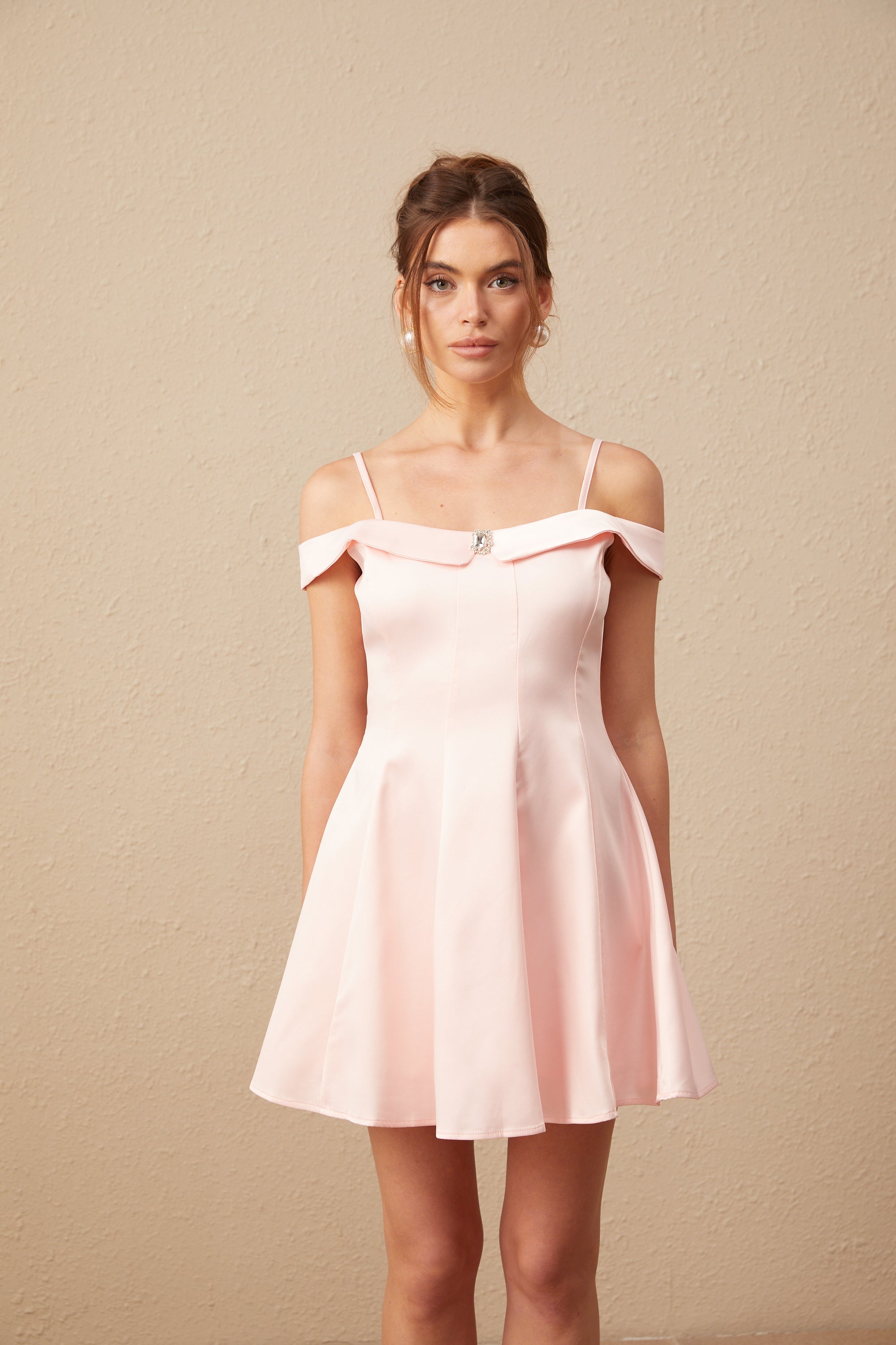 Dounia Kristal İşlemeli Kloş Mini Elbise