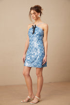 Victoire Mavi Halter Yaka Payetli Mini Elbise