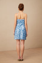 Victoire Mavi Halter Yaka Payetli Mini Elbise