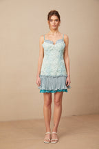 Gabrielle Dantel İşlemeli Pileli Mini Elbise