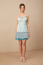 Gabrielle Dantel İşlemeli Pileli Mini Elbise