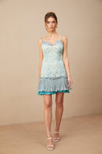 Gabrielle Dantel İşlemeli Pileli Mini Elbise