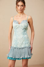 Gabrielle Dantel İşlemeli Pileli Mini Elbise