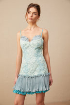 Gabrielle Dantel İşlemeli Pileli Mini Elbise