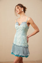 Gabrielle Dantel İşlemeli Pileli Mini Elbise