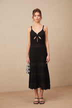 Margot Kesik Detaylı Şişkin Etek Uçlu Triko Midi Elbise