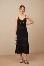 Margot Kesik Detaylı Şişkin Etek Uçlu Triko Midi Elbise