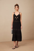 Margot Kesik Detaylı Şişkin Etek Uçlu Triko Midi Elbise