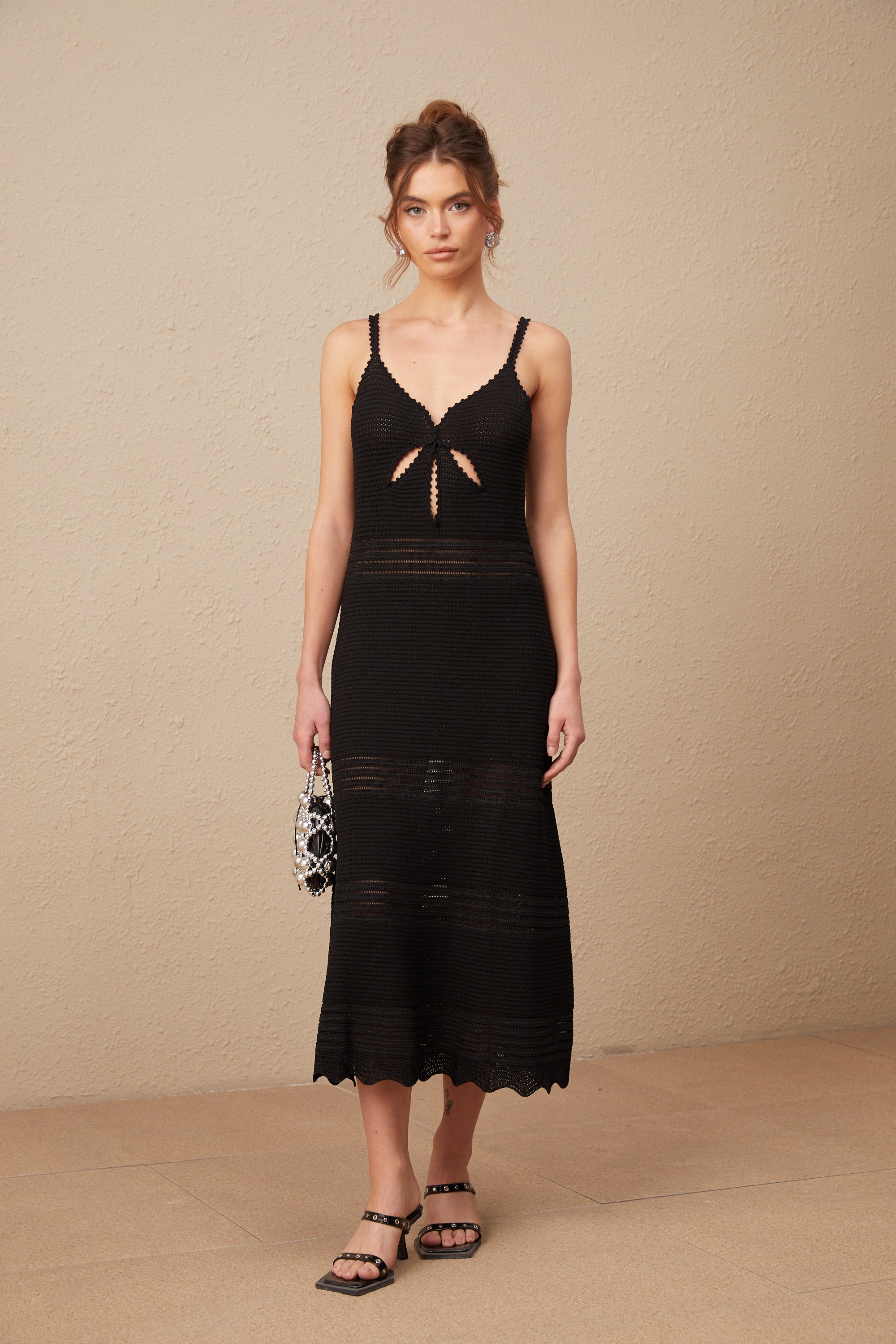 Margot Kesik Detaylı Şişkin Etek Uçlu Triko Midi Elbise