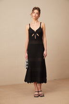 Margot Kesik Detaylı Şişkin Etek Uçlu Triko Midi Elbise