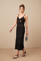 Margot Kesik Detaylı Şişkin Etek Uçlu Triko Midi Elbise