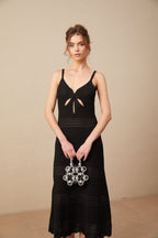 Margot Kesik Detaylı Şişkin Etek Uçlu Triko Midi Elbise