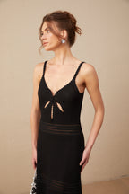 Margot Kesik Detaylı Şişkin Etek Uçlu Triko Midi Elbise