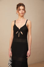 Margot Kesik Detaylı Şişkin Etek Uçlu Triko Midi Elbise