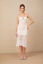 Carmen Kristal Büstiyerli Dantel Midi Elbise