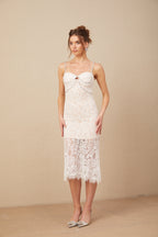 Carmen Kristal Büstiyerli Dantel Midi Elbise