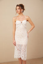 Carmen Kristal Büstiyerli Dantel Midi Elbise