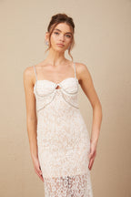 Carmen Kristal Büstiyerli Dantel Midi Elbise